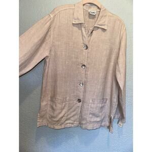 NWT Clio linen button down long sleeve shoulder pads linen boho minimalist  med